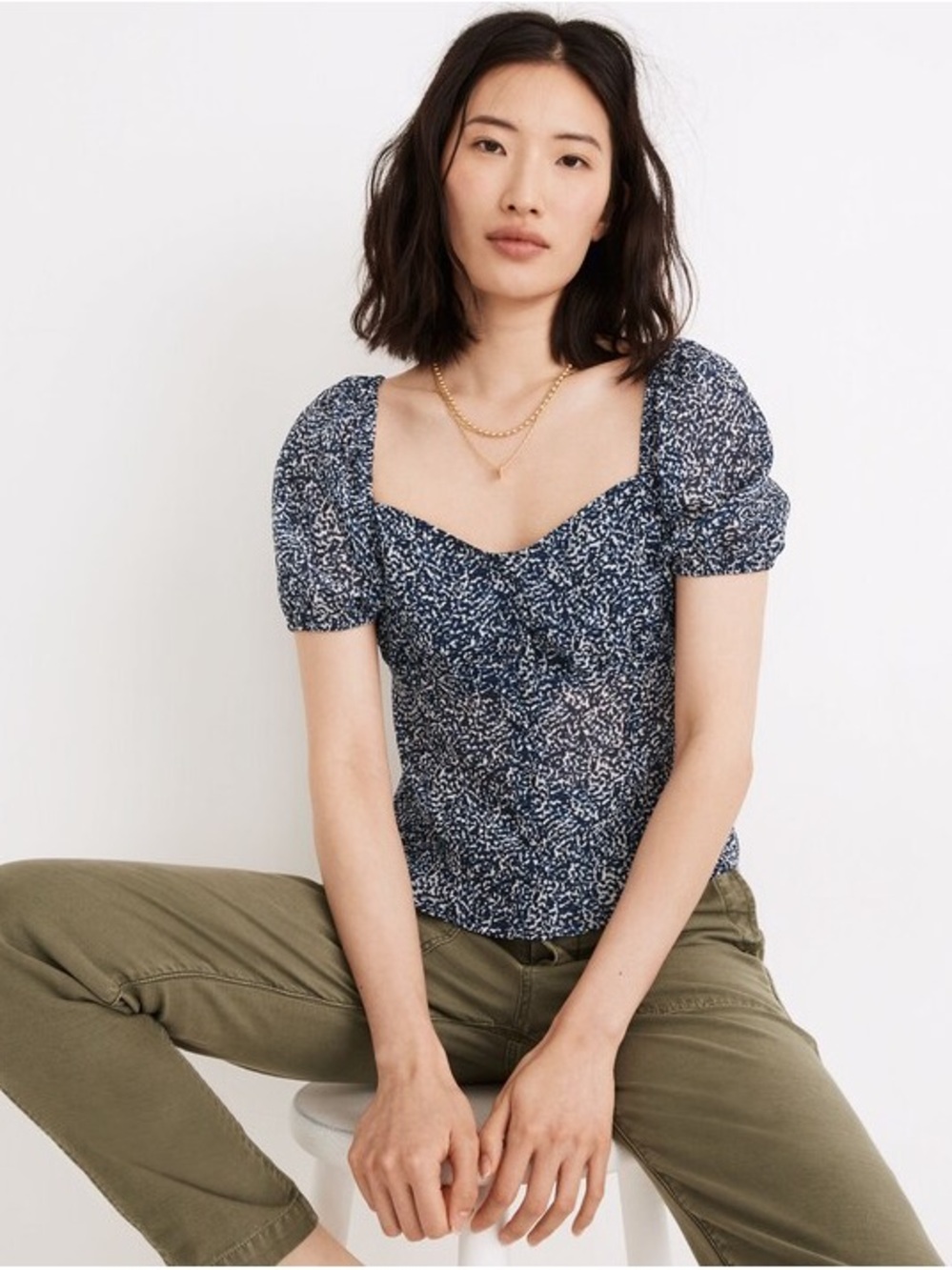 Madewell Sweetheart Top in Bengali Blockprint – Size 8